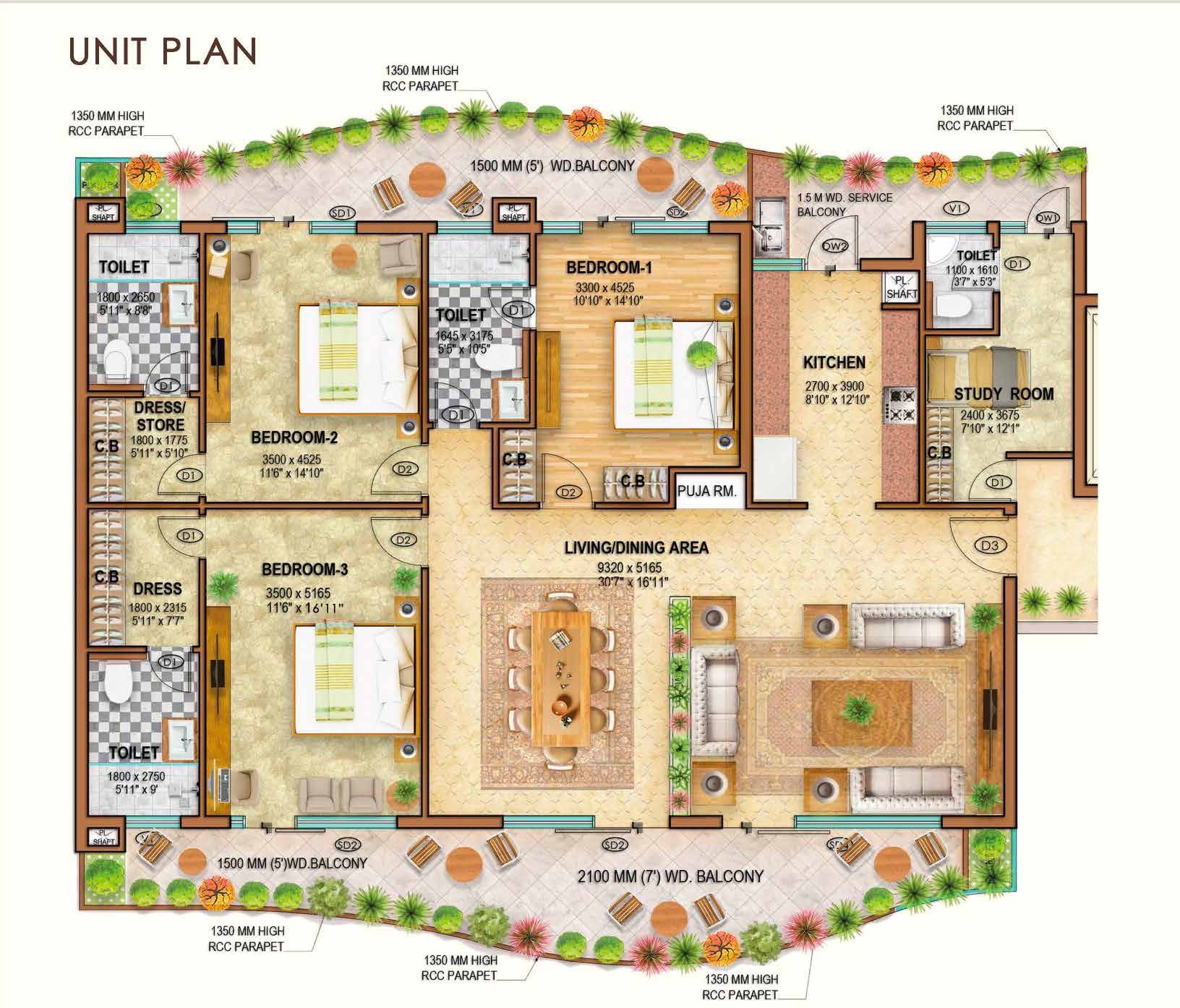 4 BHK Floor Plan