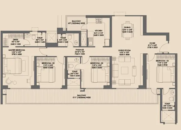 4 BHK Floor Plan
