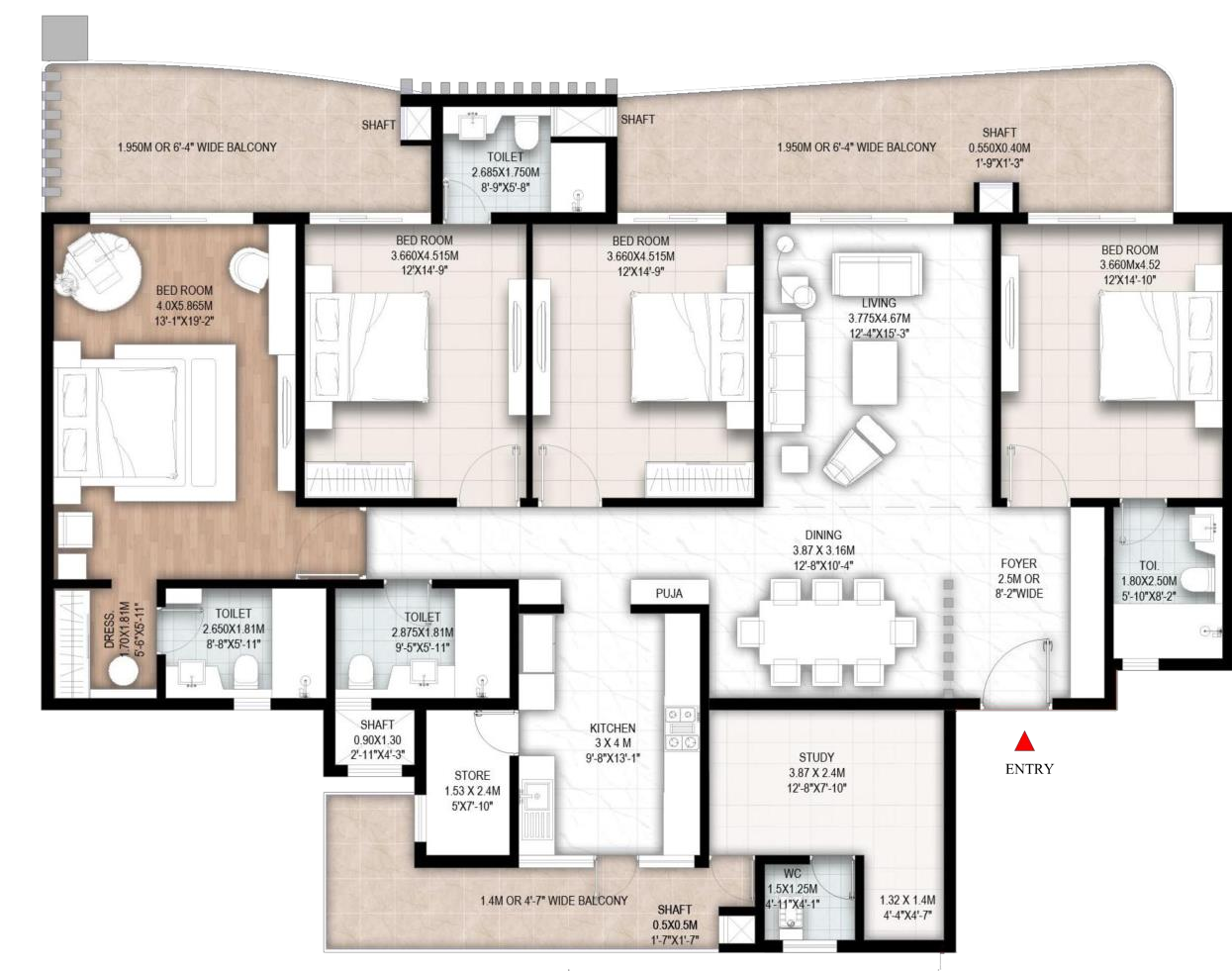 4 BHK Floor Plan
