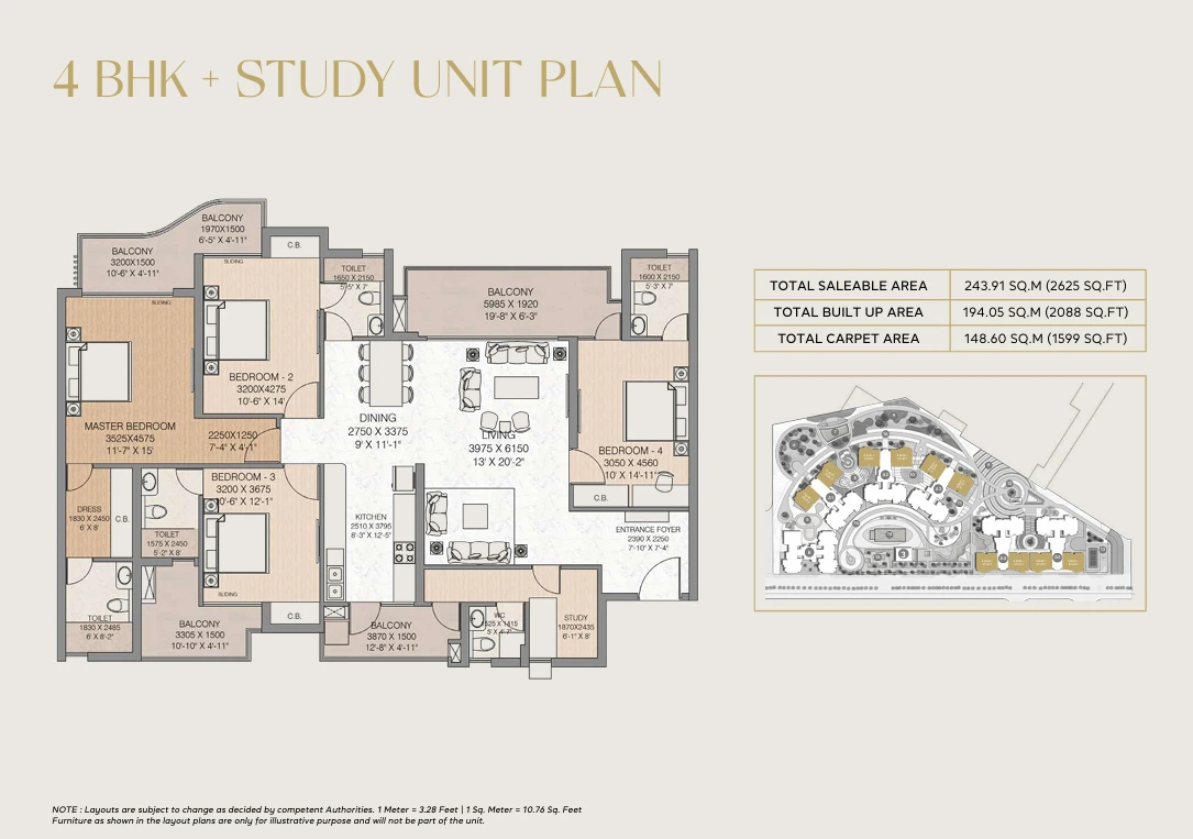 4 BHK + Study Plan